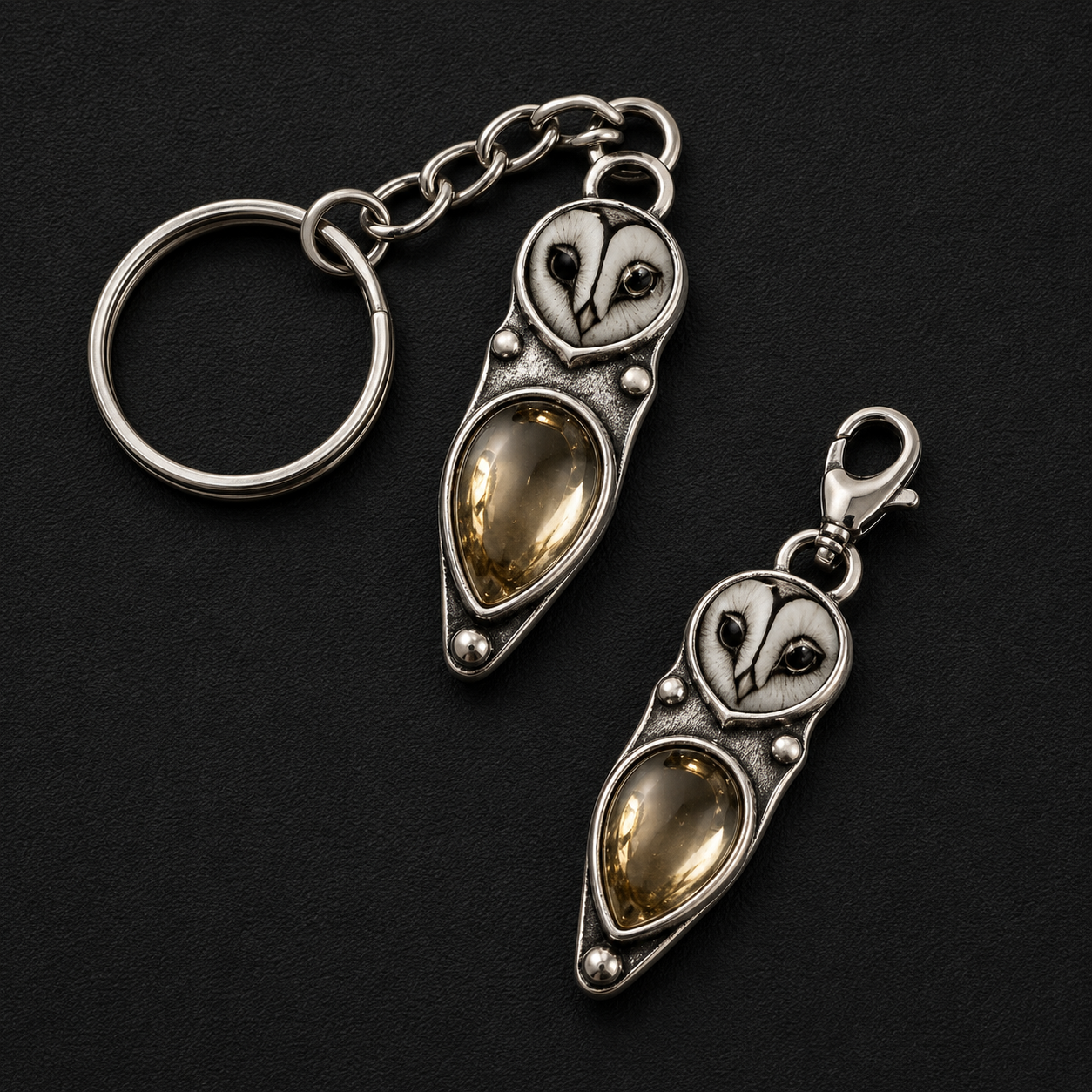 Moonstone Owl Charm & Keychain