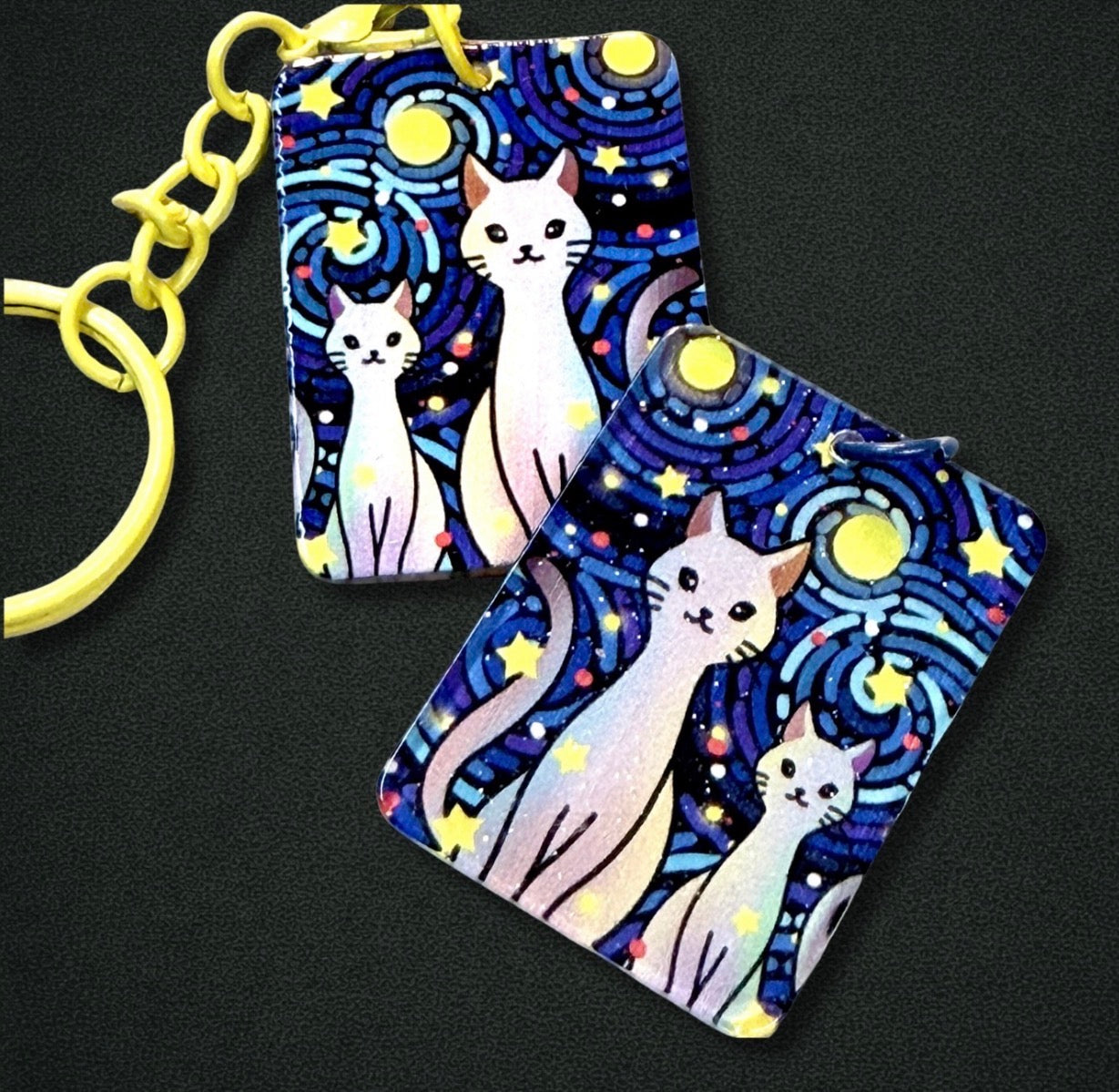 Starry Night Cats Charm & Keychain
