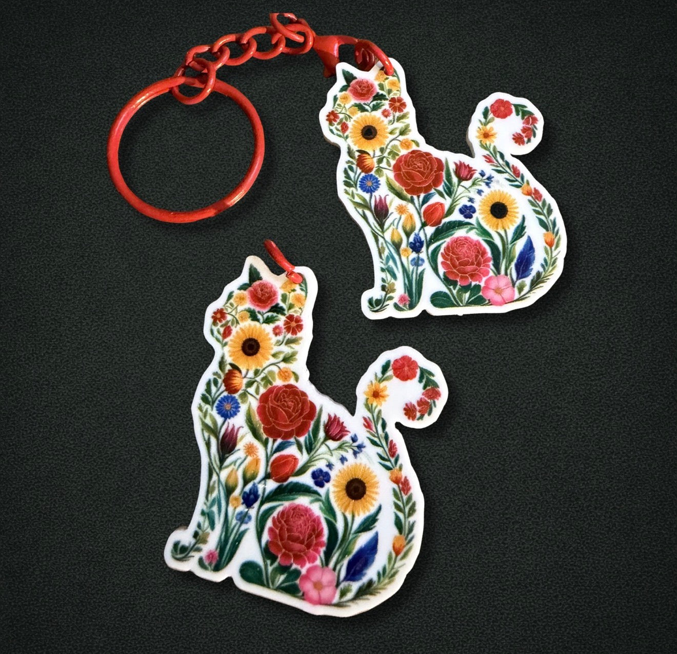 Floral Cat Charm & Keychain