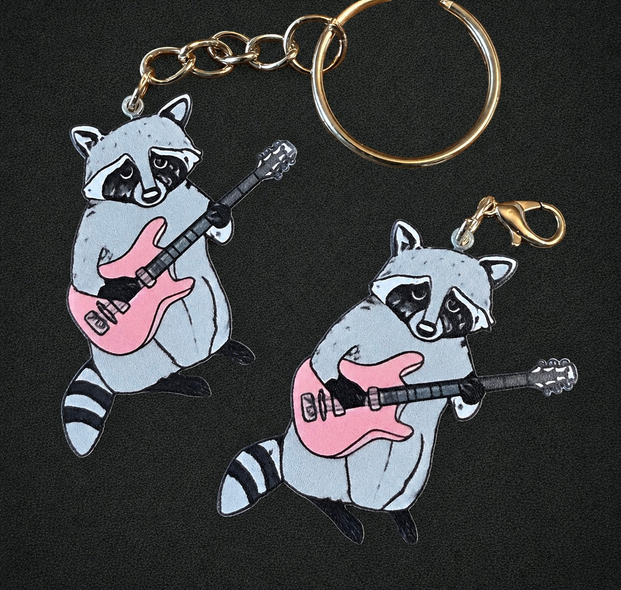 Guitar Raccoon Charm & Keychain