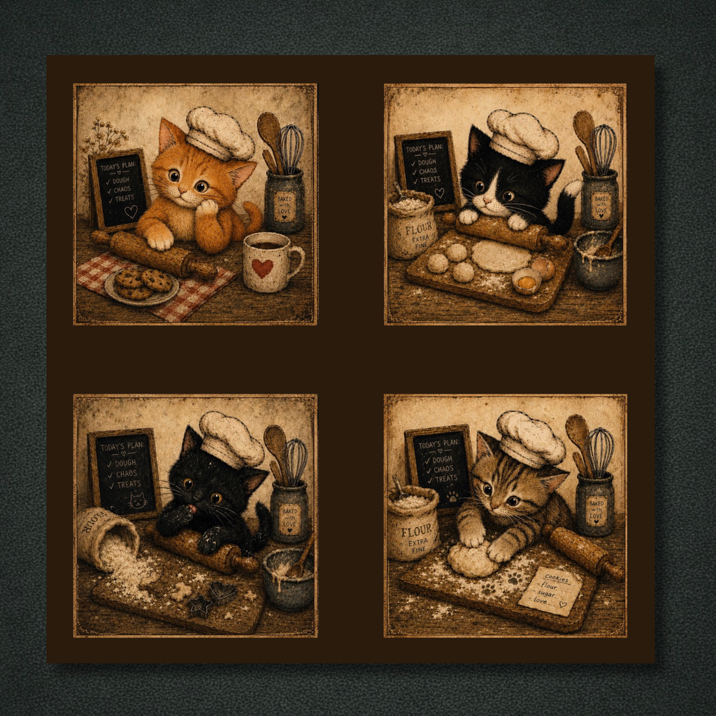 Midnight Kitchen Kittens Panel Collection