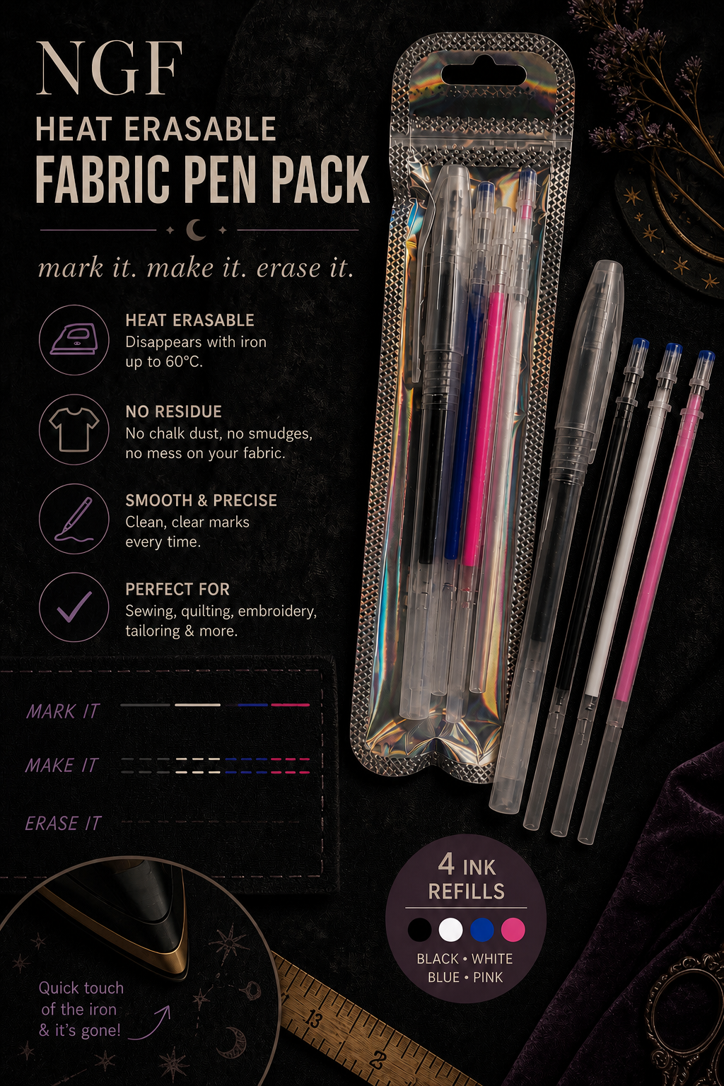 NGF Heat Erasable Fabric Pen Pack